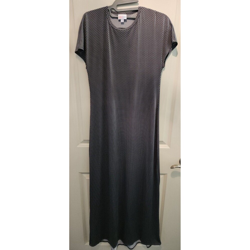 LuLaRoe Maria XS Maxi Dress Gray White Micro Polka Dots